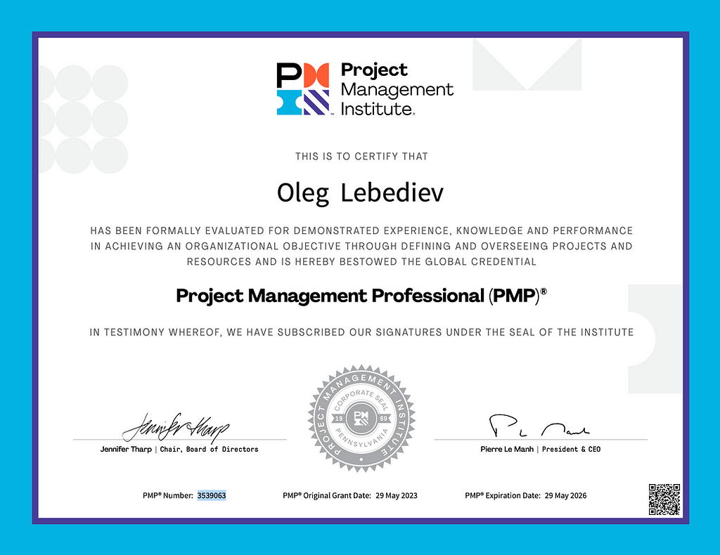 Сертификат Project Management Professional Олег Лебедев